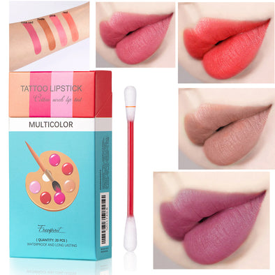 20-teiliges Set Wattestäbchen-Lippenstifte für den Außenbereich, tragbare Lippenstifte, Kosmetik, wasserdichtes Etui, langlebig, flüssiger Lippenstift für Zigaretten