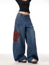 Damen Jeans mit weitem Bein und Patchwork-Muster