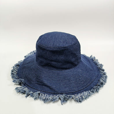 Women's Spring And Summer Retro Big Brim Solid Color Denim Hat