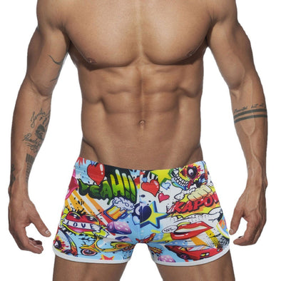 Funny Cartoon Printed Boxer Swimming Trunks Men