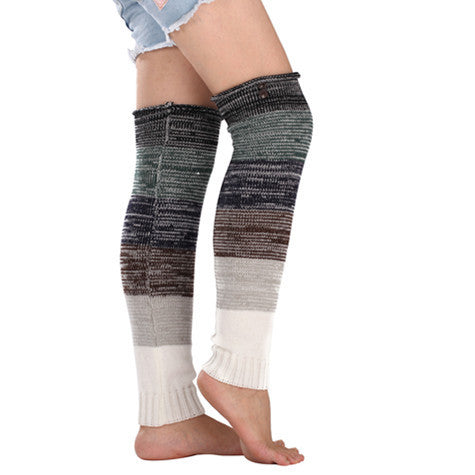 Multi-colored Stripe Long Wool Keep Warm Foot Sock Knee Cover