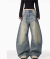 American Retro Washed Distressed Loose Wide-leg Jeans For Women