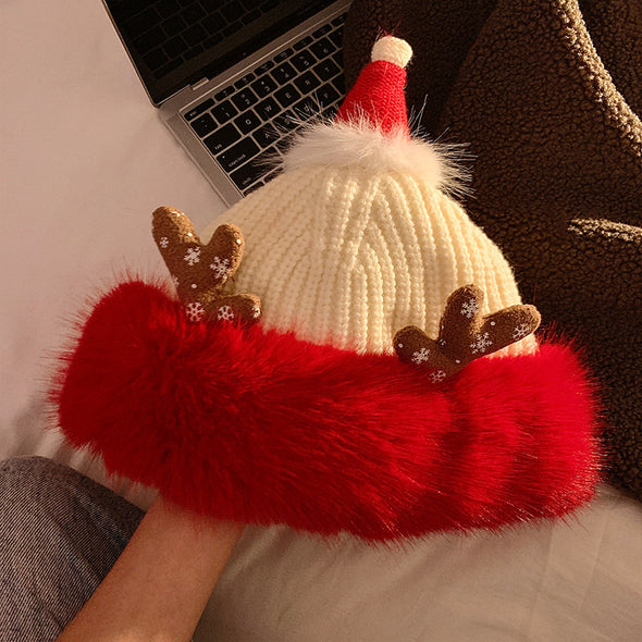 Cute Christmas Antlers Plush Bonnet Children