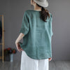 Women's Fashion Retro Cotton And Linen Embroidered V-neck Short-sleeved T-shirt