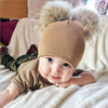 Autumn And Winter Baby Knitted Wool Double Fur Ball Sleeve Cap