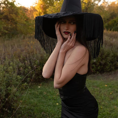 Halloween Pleated Tassel Witch Hat Party Makeup Props