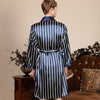 Men's One-Piece Striped Long-Sleeved Silk Robe