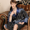 Men's One-Piece Striped Long-Sleeved Silk Robe