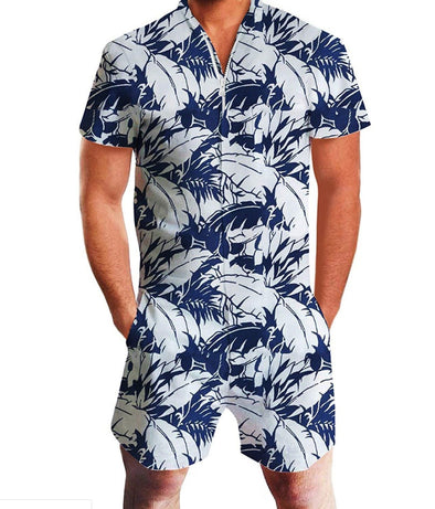 Sommerlicher Kurzarm-Overall Hawaiian Feather