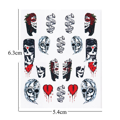 Black and White Color Skull Element Set Nail Stickers