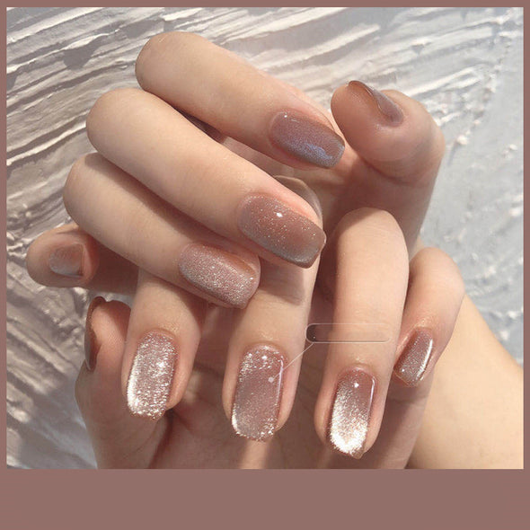 Milk Tea Crystal Stone Cat Eye Nail Polish