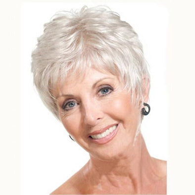 Aged Silver-White Diagonal Bangs Partial Short Hair