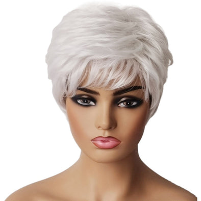 Aged Silver-White Diagonal Bangs Partial Short Hair