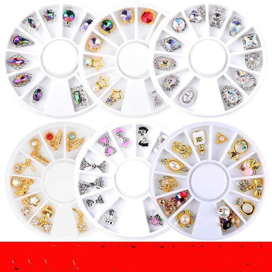 1 Wheel 3D Charm Alloy Rhinestones Nail Art Decorations Perfume Bottle Bow Flowers Triangle DIY Nail Jewelry Supplies