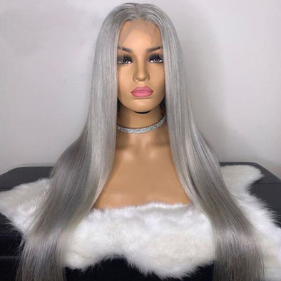 European And American Lace Wig Before The Division Of Silver White Long Straight Hair