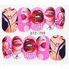 Nail Art Wassertransfer Aufkleber Set Cool 9 Styles Amerikanische Kunst Blume Sexy Lippen