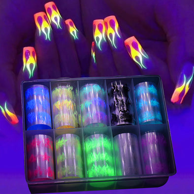 Neue Nail Art Flamme Stern Aufkleber Ins Farbe Fluoreszierende Flamme Boxed Transfer Aufkleber Set