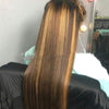 Colored Medium Length Straight Hair Brown-Gold Gradient Chemical Fiber Hair