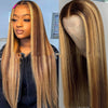 Colored Medium Length Straight Hair Brown-Gold Gradient Chemical Fiber Hair