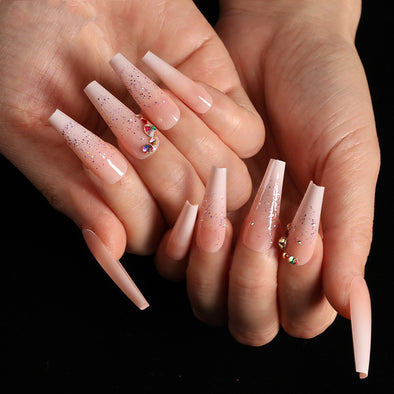 Boxed Ballet Gradient Fake Nails Manicure Wearing Nail Trapezoid Nail Patches Manicure Smashed Diamond Powder