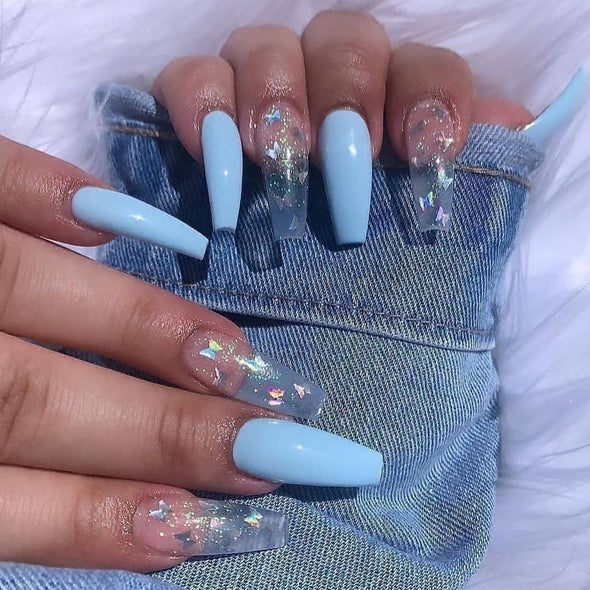 Sky Blue Color Powder Laser Butterfly Wear Nail Art