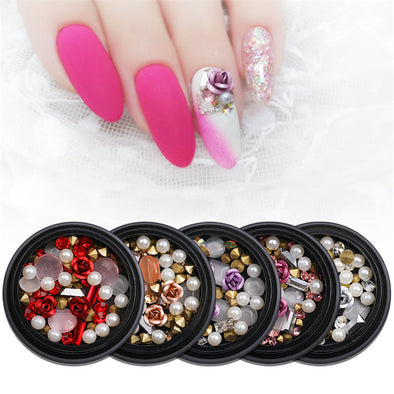 Nail Art Metal Flower Cat's Eye Jade Shaped Pointed Rhinestone Nail Art Pearl Jewelry