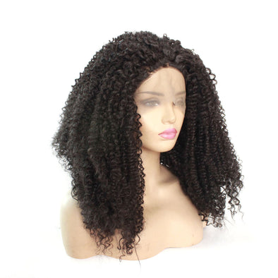 Dark Brown African Fashion Small Curly Wig, Chemical Fiber Half Hand Crochet Front Lace Headgear