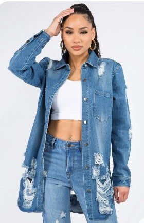 American Bazi – Jeanshemdjacke im Distressed-Look mit Knopfleiste