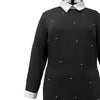 Elegant Lapel Long Sleeve Stitching Contrast Color Beaded Dress