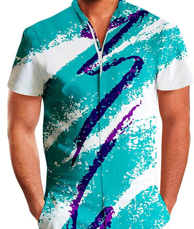 Sommerlicher Kurzarm-Overall Hawaiian Blue Line