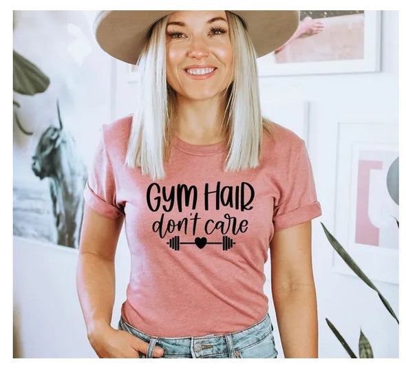 Gym Hair Don't Care T-Shirt, Gym Shirt, Sportgeschenk, Workout T-Shirt, Damen Fitness Top, Ästhetisches Gym Wear T-Shirt, Mamas Shirt, Geschenk für Frauen