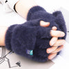 Plush Gloves Female Winter Warm Student Exposed Finger Flip Gloves Household