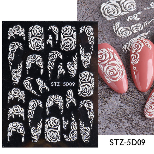 New 5D Stereo Carved Rose Nail Sticker