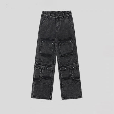 Distressed Heavy Washed Multi-pocket Jeans