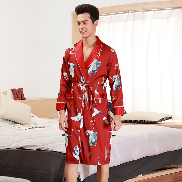 Long-Sleeved Nightgown Men's Bathrobe Silk Homewear