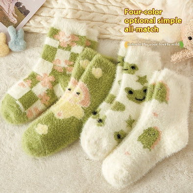 Mink Fur Socks Female Cartoon Animal Cute Warm Sleep