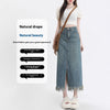 Retro Slit Denim Skirt Women's Tassel Mid-length Hip Skirt