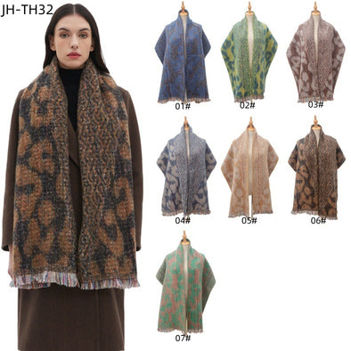 European And American Men's And Women's Jacquard Short Beard Leopard Scarf