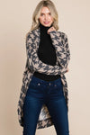 BOMBOM Houndstooth Open Front  Knit Cardigan