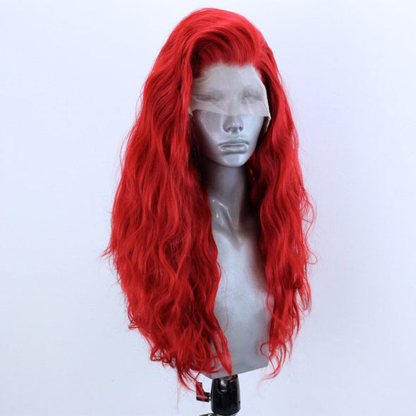 Red Curly Hair Half-hand Crocheted Front Lace Synthetic Wig