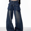 Weite Jeans für Damen mit Taschen und hoher Taille, lockere Hose