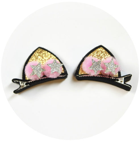 2pcs Set Cute Clips For Girls Glitter Rainbow Felt Fabric Flowers Hairpins Cat Ears Bunny Barrettes Kids Hair Accessories