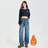 Gerade Jeans mit Samtpolsterung und hoher Taille in Vintage-Blau