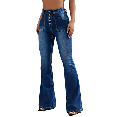 Neu Micro Pull Amerikanische Jeans Hohe Taille Einreiher