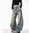 American Retro Washed Distressed Loose Wide-leg Jeans For Women