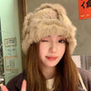 Handmade Knitted Woolen Warm Furry Hat Showing Face Small Bucket Cap