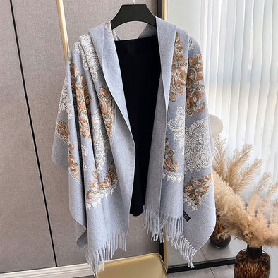 Autumn And Winter Cashmere-like Embroidered Scarf Female Tassel Floral Thickening