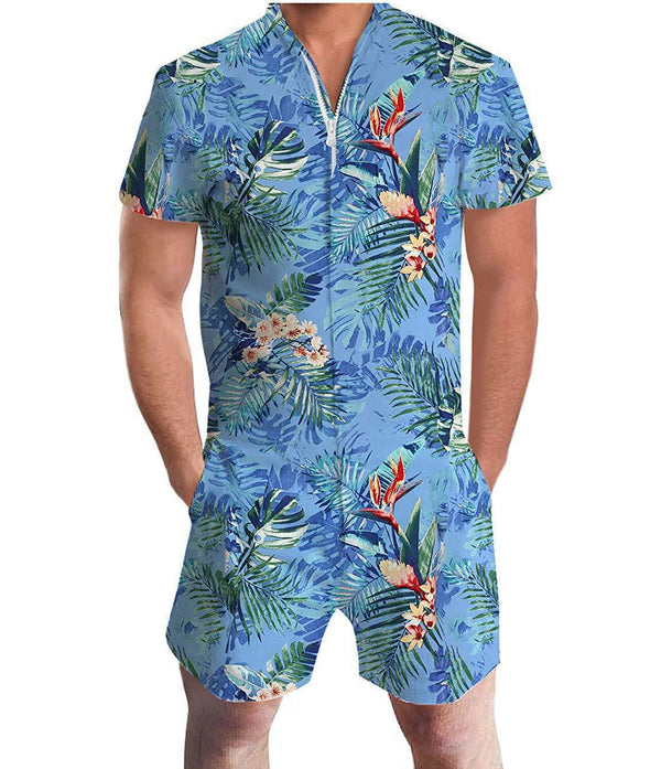 Sommerlicher Kurzarm-Overall Hawaiian Leaf