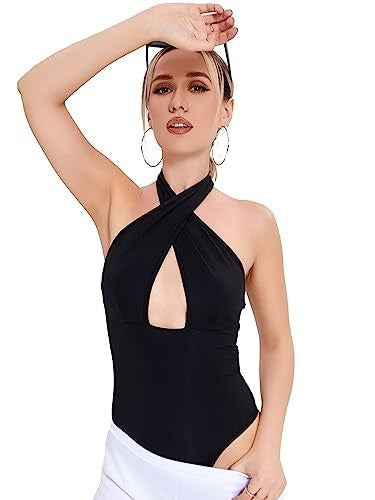 Jumpsuit mit Neckholder und Hohlsaum für Damen in Volltonfarbe