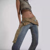 Canvas Thick Belt Decorative Low Waist Leg Trimming Denim Trousers For Women